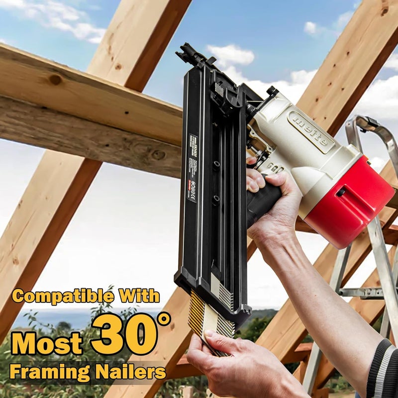 Meite 30 Degree Framing Nails 2 Inch x .113 Inch Paper-Collated Ring Shank Nails, Electro-Galvanized Offset Round Head Framing Nails for 30-34 Degree Framing Nailers Decking Fencing, 1,000PCS - Image 4